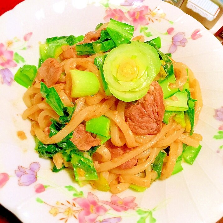 豚こまと小松菜のココナッツカレー焼きうどん